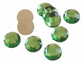 Acrylic Kundan Stones Rhinestone Embellishments Cabochons 14x4mm Round Green (27 Pieces / Wt: 10 Gram) (#Ot202)